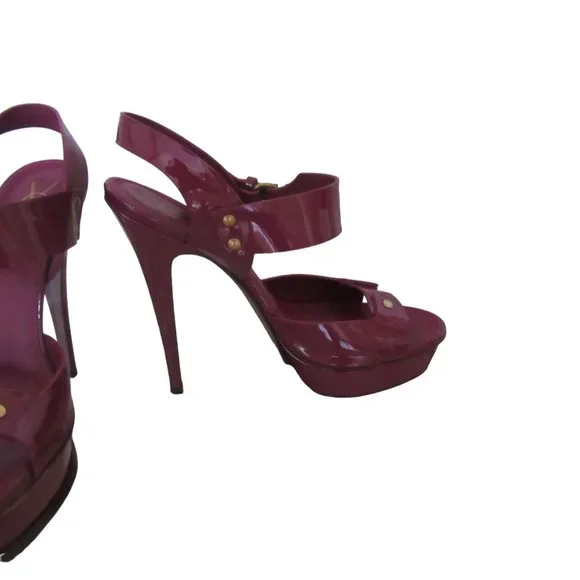 Yves Saint Laurent Rive Gauche Patent Leather Slingback Shoes in Plum 8 1/2M - Picture 3 of 9